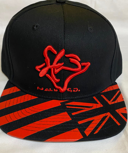 Embroidered Snapback Hat Black w/ Red Flag